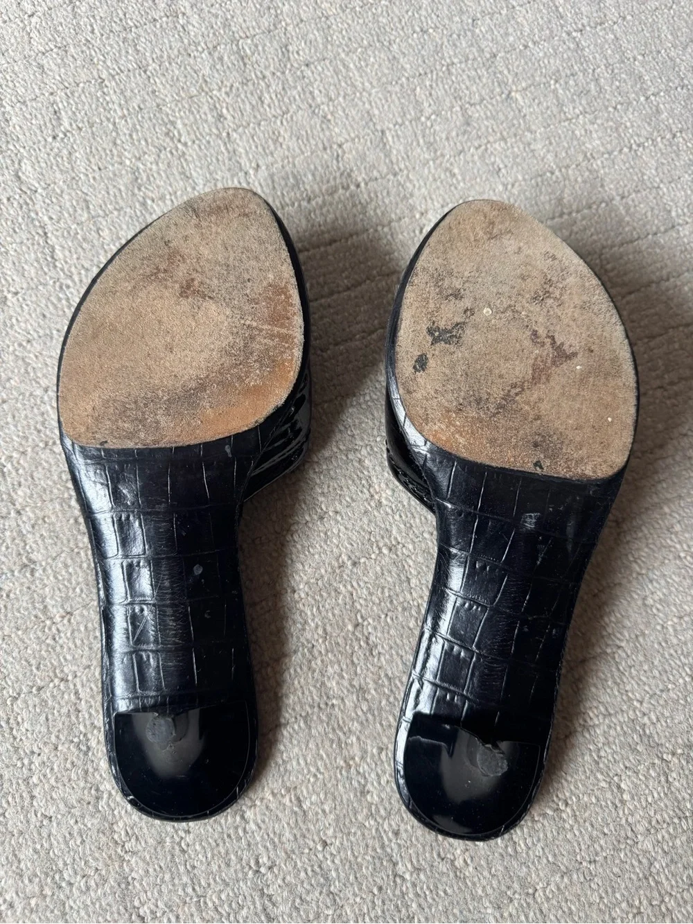 AUTHENTIC Louis Vuitton Vintage Black Patent Leather Slide Mules w/ Gold accent